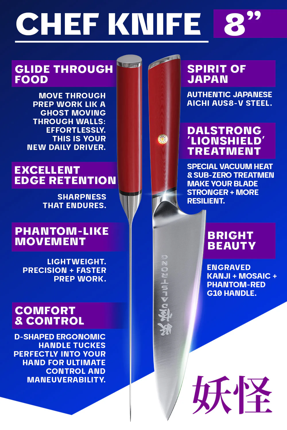 Chef's Knife 8" | Red G10 Handle | Phantom Series | Dalstrong © - Image 4